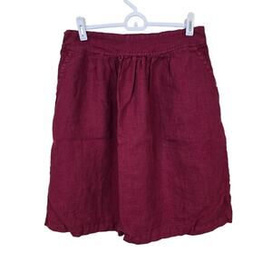 Women's Allen Allen Maroon Knee Length Pull On Linen Skirt | Size Small